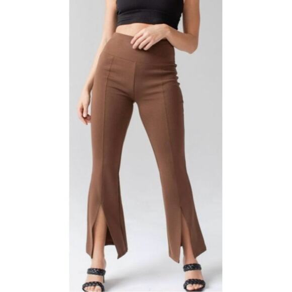 SAVVI Brown Olivia Slim Boot Pull-On Front Slit High Waist Pants Bottoms Size XL - Picture 1 of 12